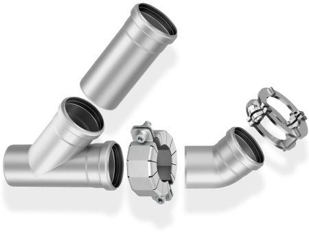 Das Rohrsystem ACO Pipe aus Edelstahl 1.4404 (AISI 316L) eignet es sich sowohl für den direkten Anschluss an Bodenabläufe, Küchenrinnen und Fettabscheider als auch für Druckleitungen von Hebeanlagen.