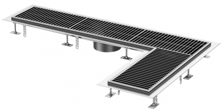 Die Individualisierung der Hygiene-Kastenrinnen von ACO Haustechnik beschränkt sich nicht nur auf Länge und Breite, sondern umfasst auch Verbindungen und Geometrie (T-Stücke, L-Stücke bzw. Eck-Verbindungen, etc.).