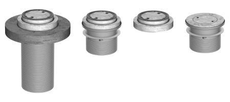 Je nach gewählter Produktvariante (-P oder -PF) lassen sich Auflageringe aus Beton (für Zulauftiefen von ca. 900 bis 1.200 mm) oder Aufsatzsysteme aus Kunststoff (für Zulauftiefen bis ca. 1.800 mm) kombinieren. 