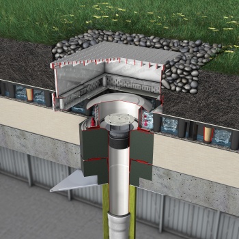 ACO Spin Ablauf mit Retentionsaufsatz für Notabläufe.