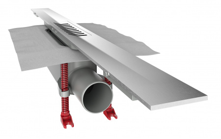 ACO ShowerDrain S+ ist ein neuer, modularer Duschrinnen-Baukasten, bestehend aus einem werkseitig vormontierten Rohbauset und einem bauseitig kürzbaren Duschrinnenprofil.