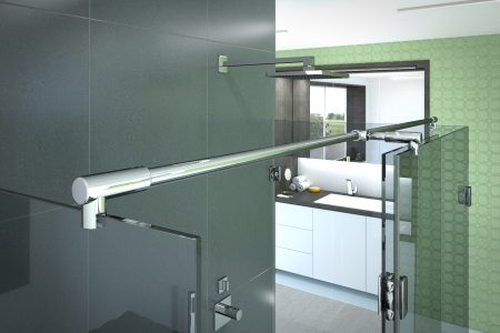 Eine T-Stange, die beide Seitengläser und das feste Frontglas verbindet, erhöht die Stabilität der Duschkabine.