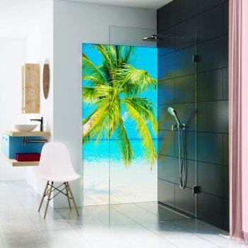 glassdouche LED-Leuchtwand HELENE, Motiv Beachpalm.