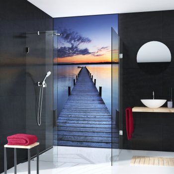 glassdouche LED-Leuchtwand HELENE, Motiv Seaside.