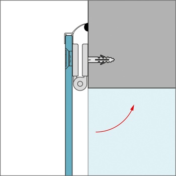 glassdouche JOSEPHINE Glas-Wand-Scharnier, Türglas überlappend, flächenbündig im Glas, nach außen öffnend.