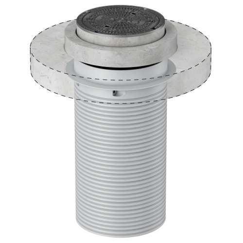 Um die Einbausituation an die örtlichen Gegebenheiten anzupassen, wurde der Fettabscheider mit einem 1632 mm langen Aufsatzstück aus Polyethylen ausgestattet.