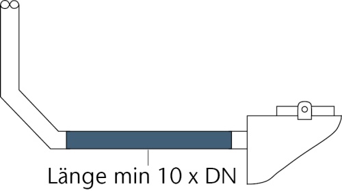 Die Länge der Beruhigungsstrecke muss mindestens das 10-fache des Rohrleitungsdurchmessers betragen.