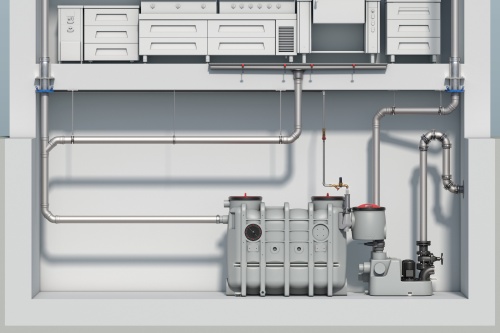 Entlüftung von Leitungen zwischen Großküchen und Fettabscheidern und Entlüftung von Hebeanlagen.
