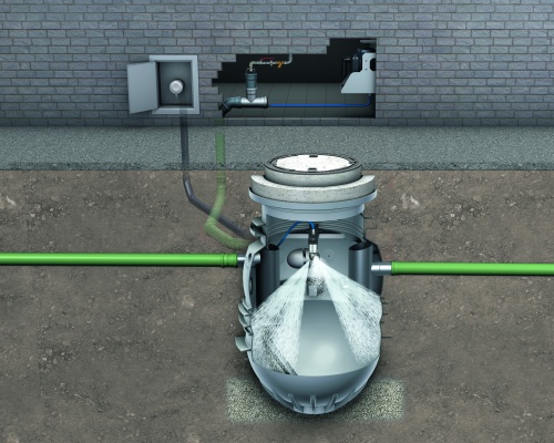 Der Fettabscheider ACO LipuMax-P-DA ist inklusive Aufsatzsystem (Belastungsklasse D 400) bis zur Oberkante der Schachtabdeckung ohne weitere bauseitige Betonarbeiten auftriebssicher installierbar.