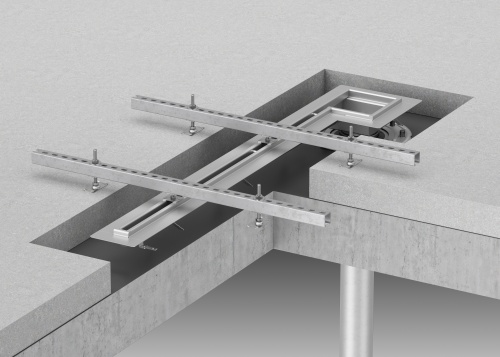 Verwendung der neuen ACO Montageschiene bei der Installation einer ACO Schlitzrinne.