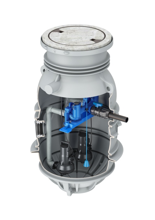 Die Fertigpumpstation ACO Muli-Max duo (zwei Pumpen) in der Ausführung Belastungsklasse A 15.