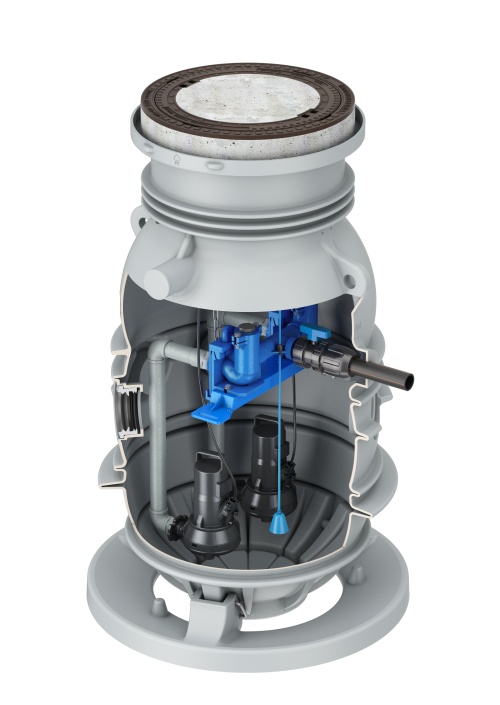 Die Fertigpumpstation ACO Muli-Max duo (zwei Pumpen) in der Ausführung Belastungsklasse B 125.