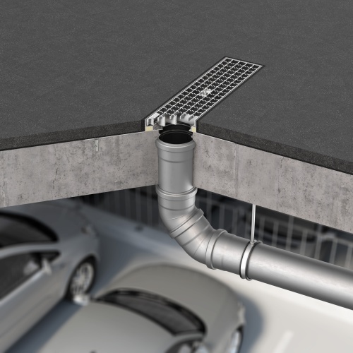 Der Edelstahlrost der ACO Parkdeckrinne hält, wie auch die 191 x 191 mm großen Roste der ACO Parkdeckabläufe, Belastungen bis M125 nach DIN EN 1253-2 stand.