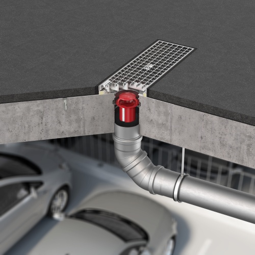 ACO Parkdeckrinne mit ACO Brandschutzeinsatz.