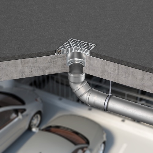 Neu im Sortiment: Der ACO Parkdeckablauf aus Edelstahl für Gussasphalt, zum Anschluss an das ACO Pipe Rohrsystem.
