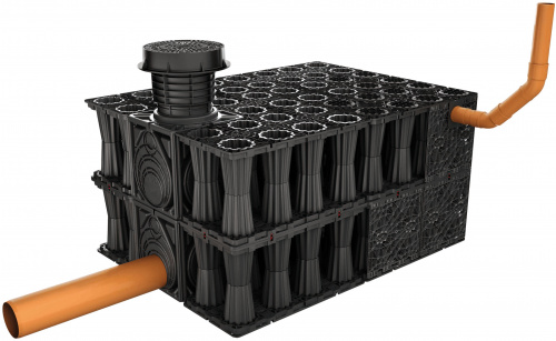 Der Speicherkoeffizient des Blockspeichers ACO Stormbrixx beträgt 95%.