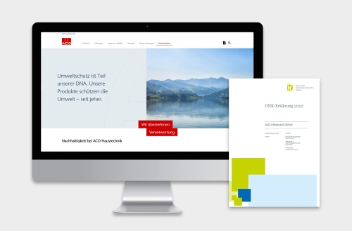 Transparente Kommunikation: Der 2024 veröffentlichte Nachhaltigkeitsbericht von ACO Haustechnik steht auf www.aco-haustechnik.de zum Download bereit. 