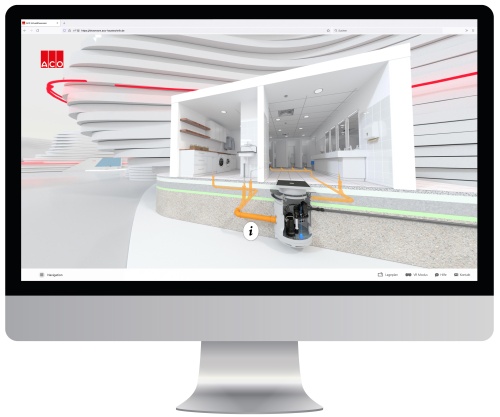 Optimierte Navigation, neue Produkte, ergänztes Informationsspektrum und der Einsatz multimedialer Elemente – der neue virtuelle Showroom von ACO Haustechnik lädt zum Entdecken ein.