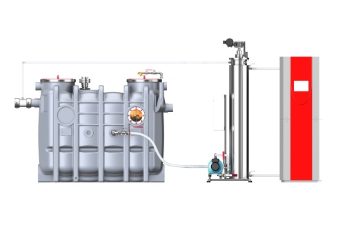 Die Wärmerückgewinnungseinheit ACO Liputherm besteht aus einem Fettabscheider, dem Wärmetauscher und einer optionalen Wärmepumpe.