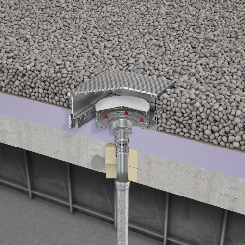 Die Kombination von wasserundurchlässigem Beton und Edelstahl-Durchführungen ermöglicht eine effiziente Ableitung von Regenwasser und schützt darunterliegende Strukturen vor Feuchtigkeitsschäden.