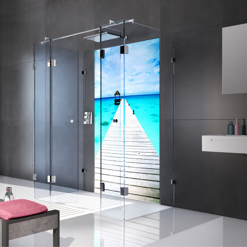 glassdouche LED-Leuchtwand HELENE, Motiv Bluebeach.