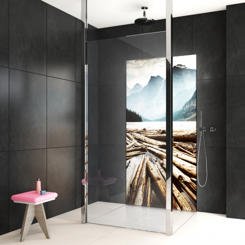 glassdouche LED-Leuchtwand HELENE, Motiv Mountainlake.