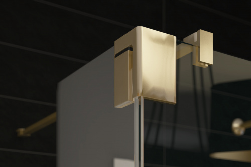 MARGARETHE von glassdouche: Innenbündige Design-Beschläge mit Hebe-Senk-Technologie und automatischer Arretierung am Anschlag.